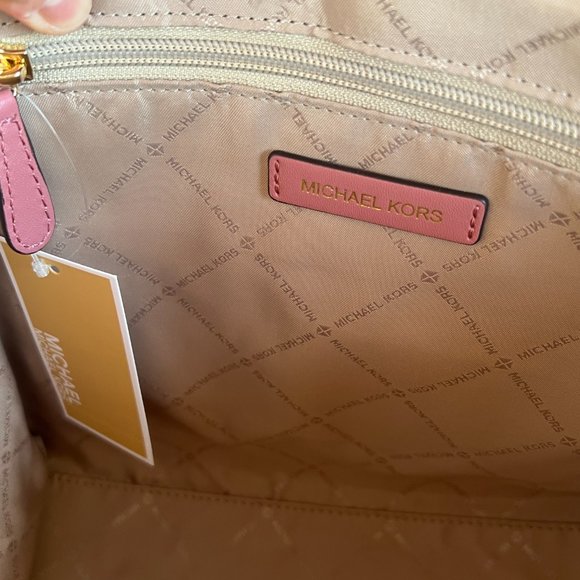 Michael Kors Avril Large Satchel Shoulder Leather Bag Pink Rose - Picture 7 of 10